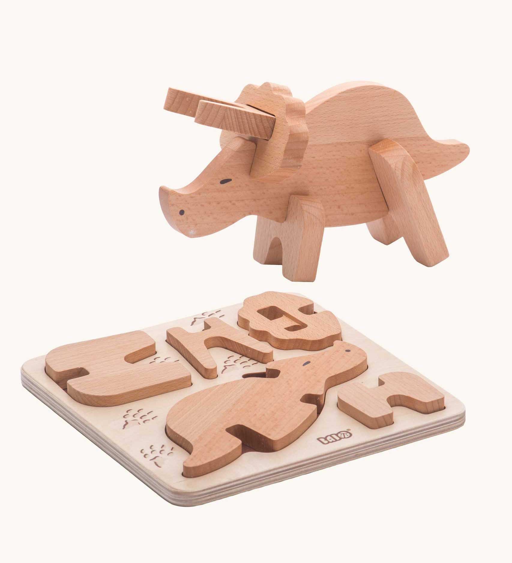 Bajo Triceratops Puzzle and Sorter wooden toy. These heirloom quality toys by Bajo are part of a wide range of wooden toys available here at Babipur. 