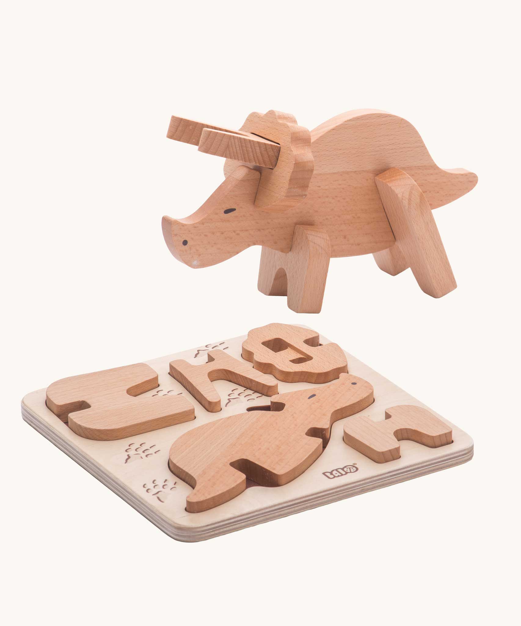 Bajo Triceratops Puzzle and Sorter wooden toy. These heirloom quality toys by Bajo are part of a wide range of wooden toys available here at Babipur. 