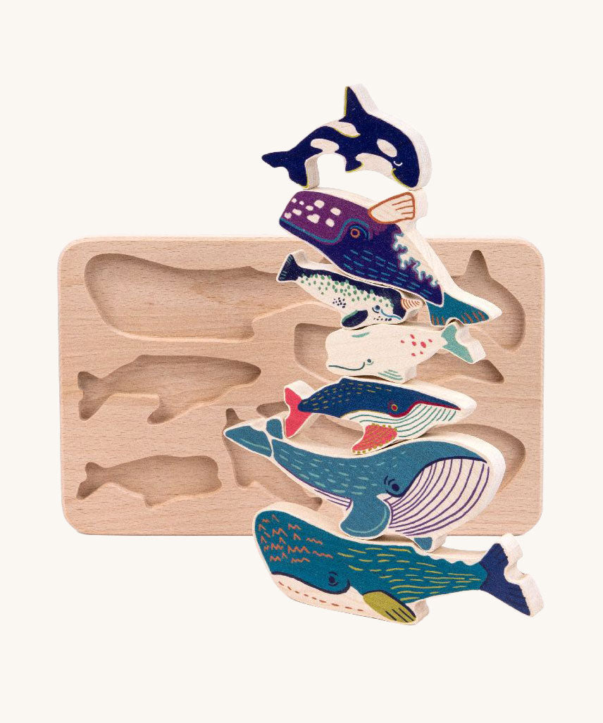 Bajo Whale Family Sorter Puzzle wooden toy. These heirloom quality toys by Bajo are part of a wide range of wooden toys available here at Babipur. 