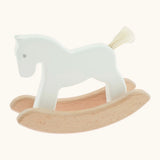 Bajo handcrafted mini wooden rocking horse in white with unpainted rockers and a soft stroke-able tail