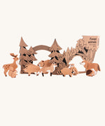 Bajo Wild Animals Forest Set. A set of 10 wooden forest animal figures that include: Fox, Wolf, Bison, Squirrel, Hedgehog Deer, Hog, Owl, Raccoon and Bear. These heirloom quality toys by Bajo are part of a wide range of wooden toys available here at Babipur.