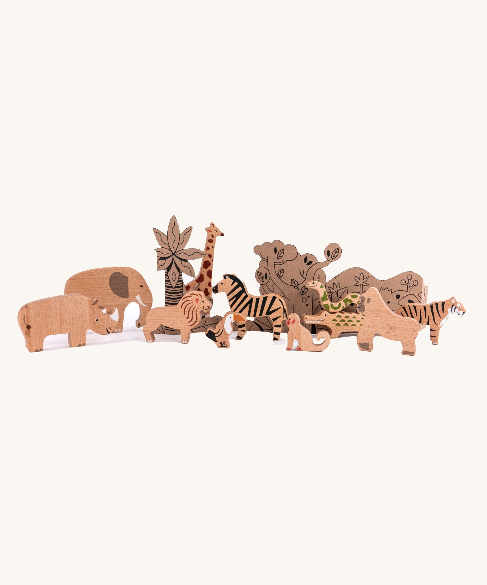 Bajo Wild Animals Jungle Set. A collection of wooden jungle themed animals. These heirloom quality toys by Bajo are part of a wide range of wooden toys available here at Babipur. 