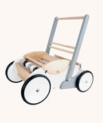 Bajo Monochrome Baby Walker. A wooden push along baby walker with natural wood, white, grey and black details. These heirloom quality toys by Bajo are part of a wide range of wooden toys available here at Babipur. 