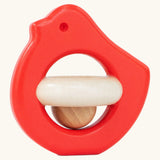Wooden Bajo Bird Baby Rattle Toy with wooden ball in red.