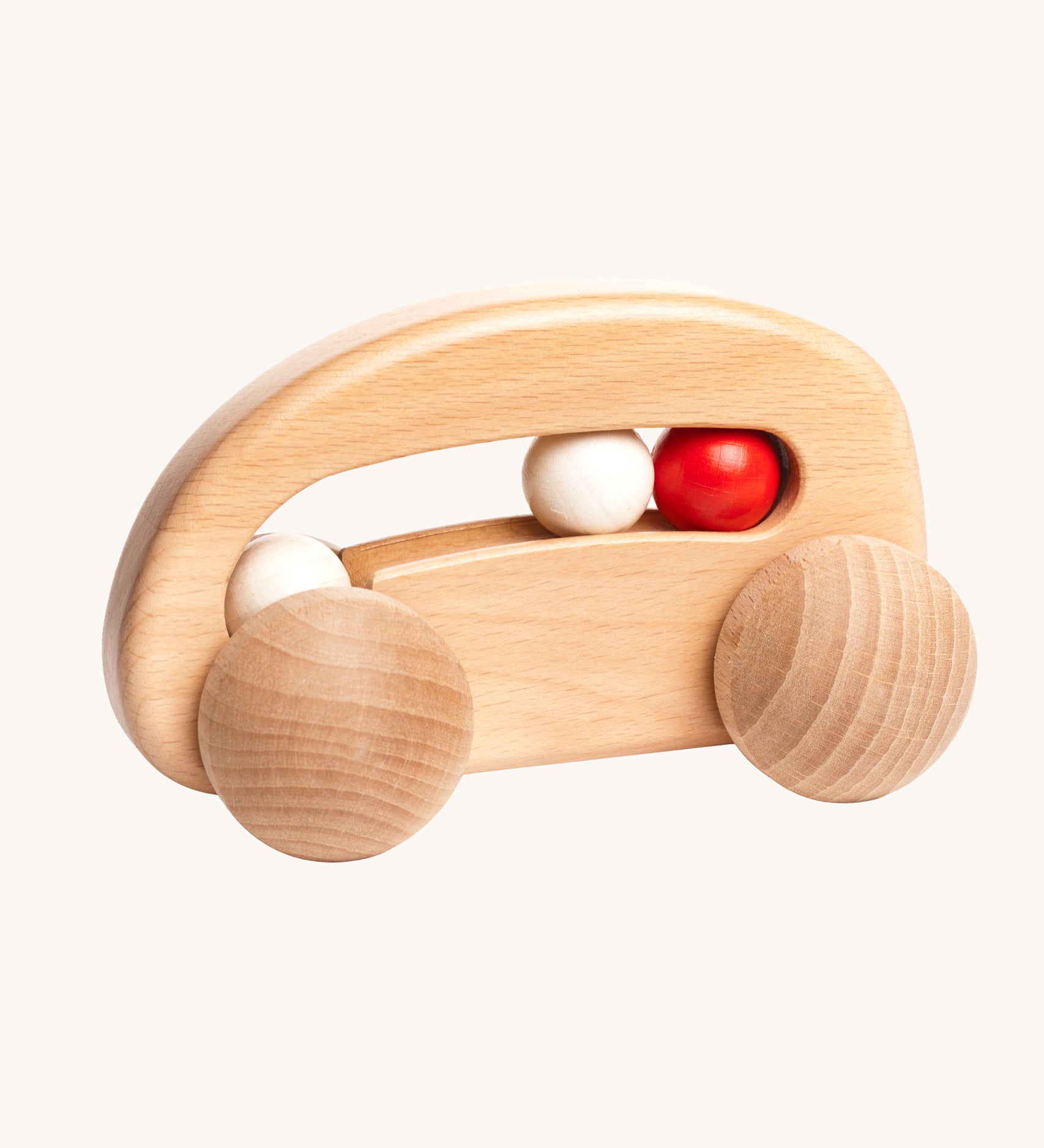 Bajo wooden toy Car With Beads. A natural wood car with three wooden beads inside. These heirloom quality toys by Bajo are part of a wide range of wooden toys available here at Babipur. 