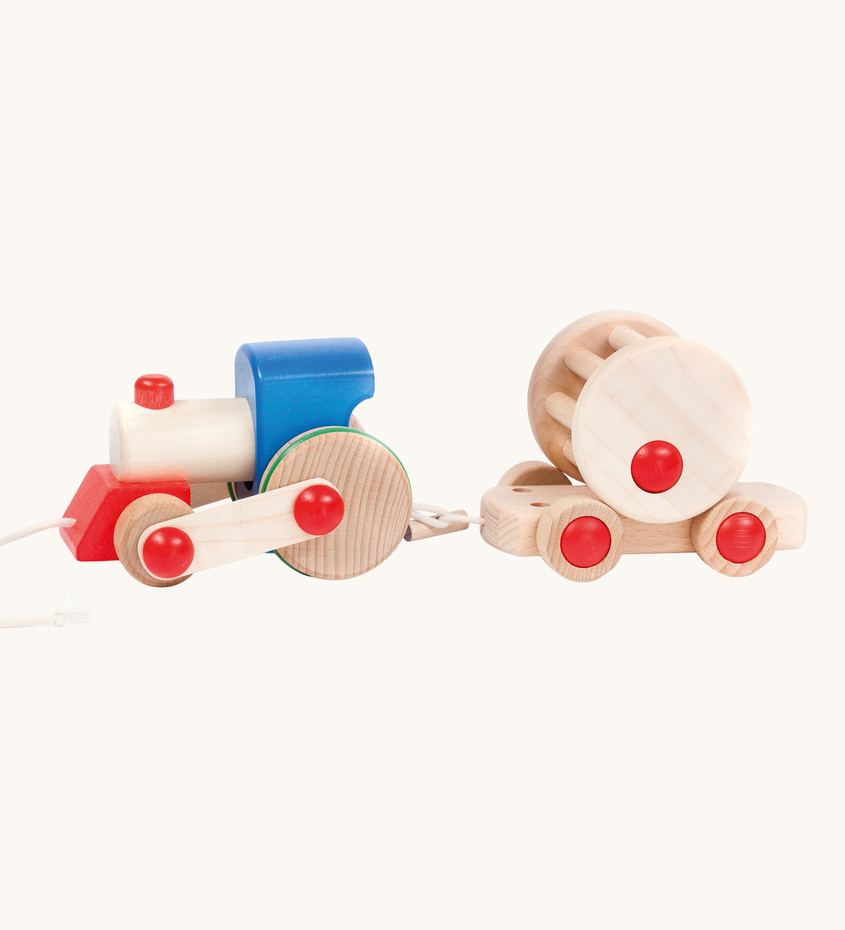 A Bajo choo-choo train wooden pull-along toy. These heirloom quality toys by Bajo are part of a wide range of wooden toys available here at Babipur.