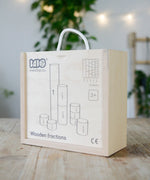 Bajo wooden fractions box with branding on the lid and a cord handle
