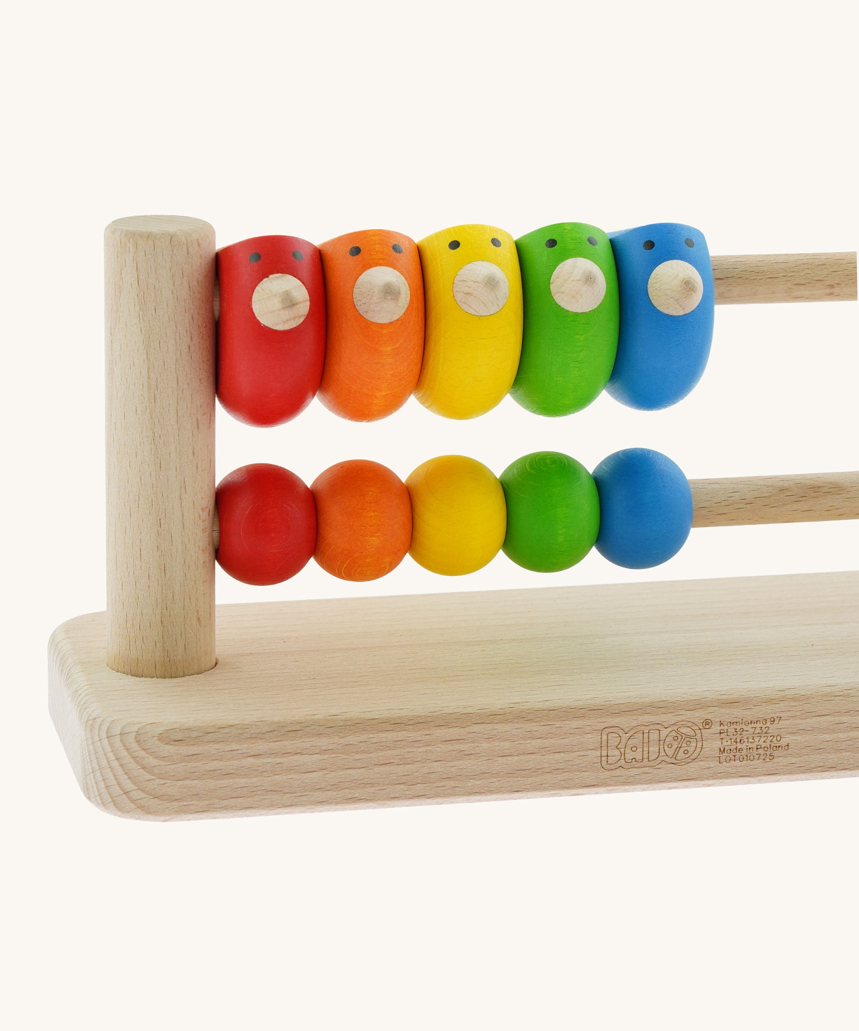 Bajo Sparrow Abacus wooden toy. This abacus has 5 little birds and 5 round counters. These heirloom quality toys by Bajo are part of a wide range of wooden toys available here at Babipur.
