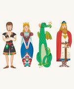 The illustrations of various fairytale characters featured on the Bajo Turning wooden blocks puzzle