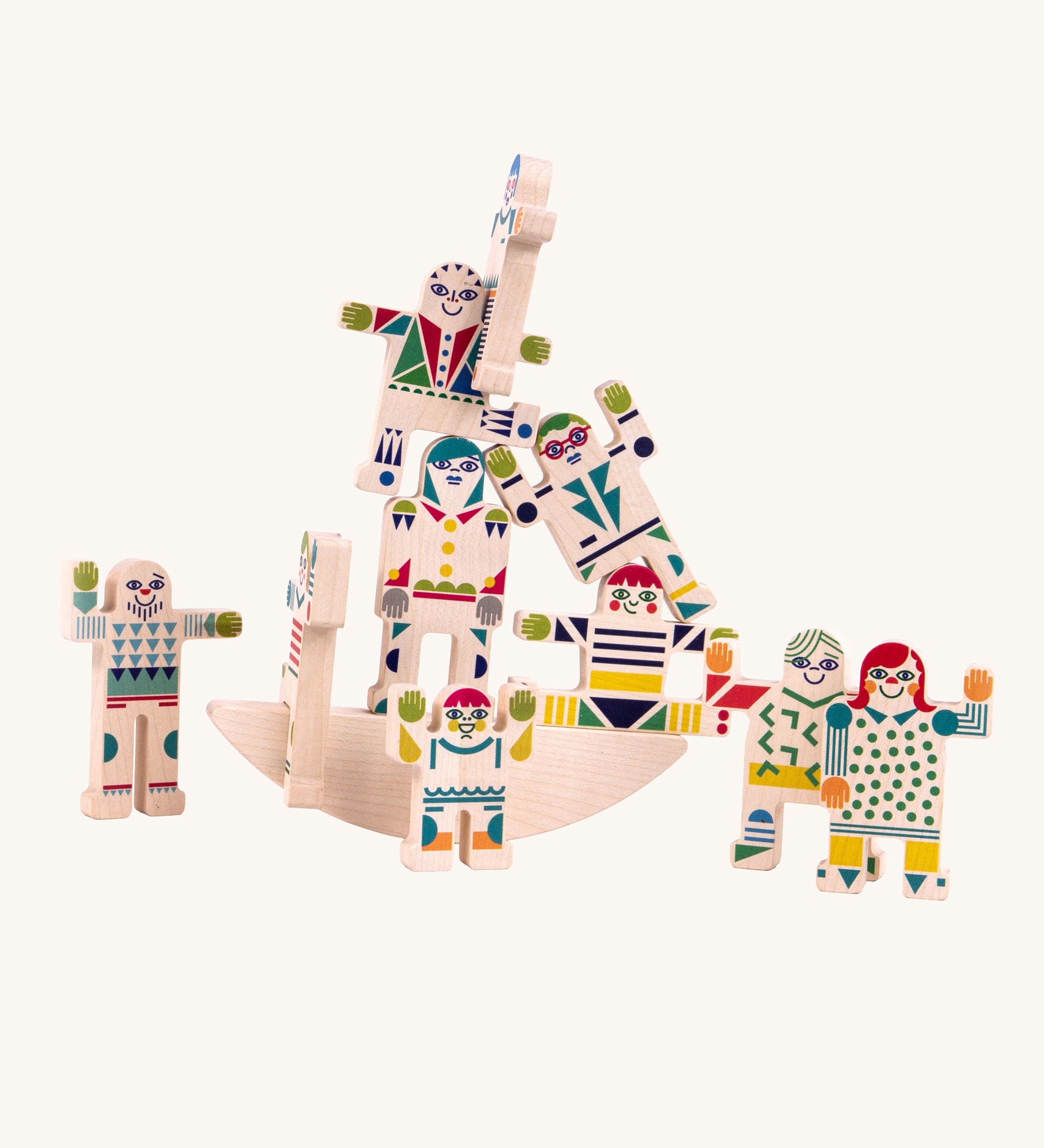 Bajo Toys World Balance Game. A half circular base piece that the wooden figures can be placed and stacked upon. 