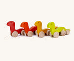 A group of Bajo wooden wriggly worms, available at Babipur including a light green, yellow red and orange worn.