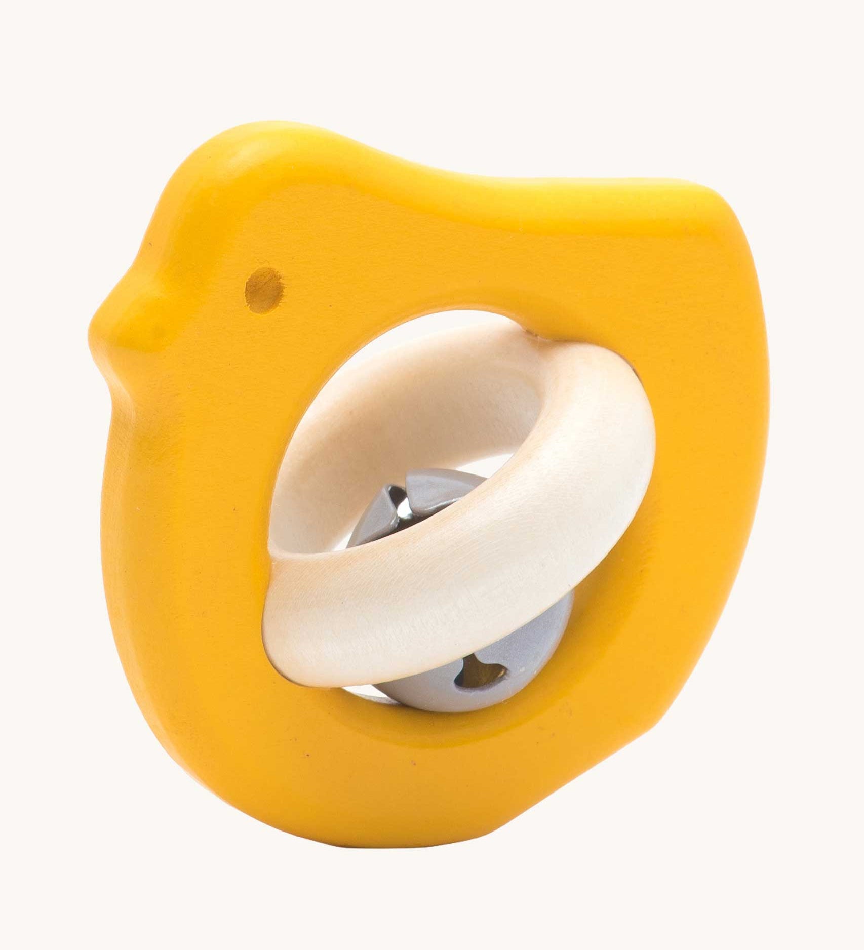 Bajo yellow Bird baby Rattle wooden toy. 
