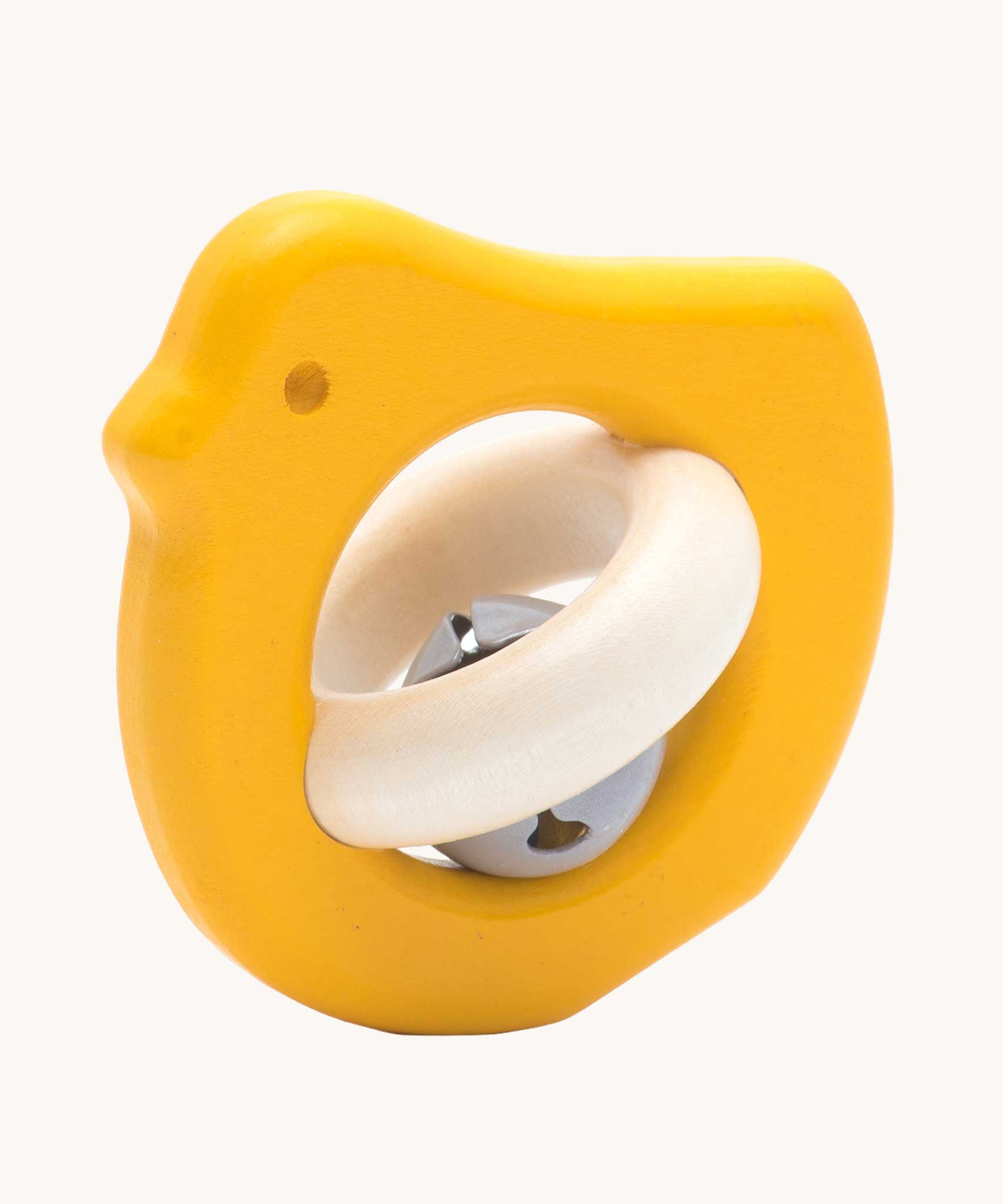 Bajo yellow Bird baby Rattle wooden toy. 