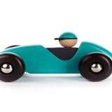 Bajo Wooden Toy Steering Racing Car - Blue side view