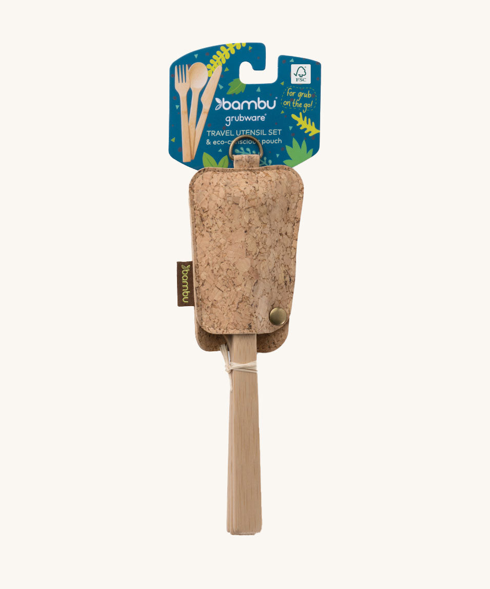 Bambu Bamboo Utensil Travel Set with Cork Fabric Pouch in packaging 