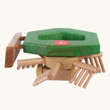 Beck Holzspielzeug traditional wooden hay tedder farm equipment toy with natural wood and non-toxic stained finish.