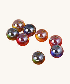 A set of different coloured 13mm glass Beck Toys marbles