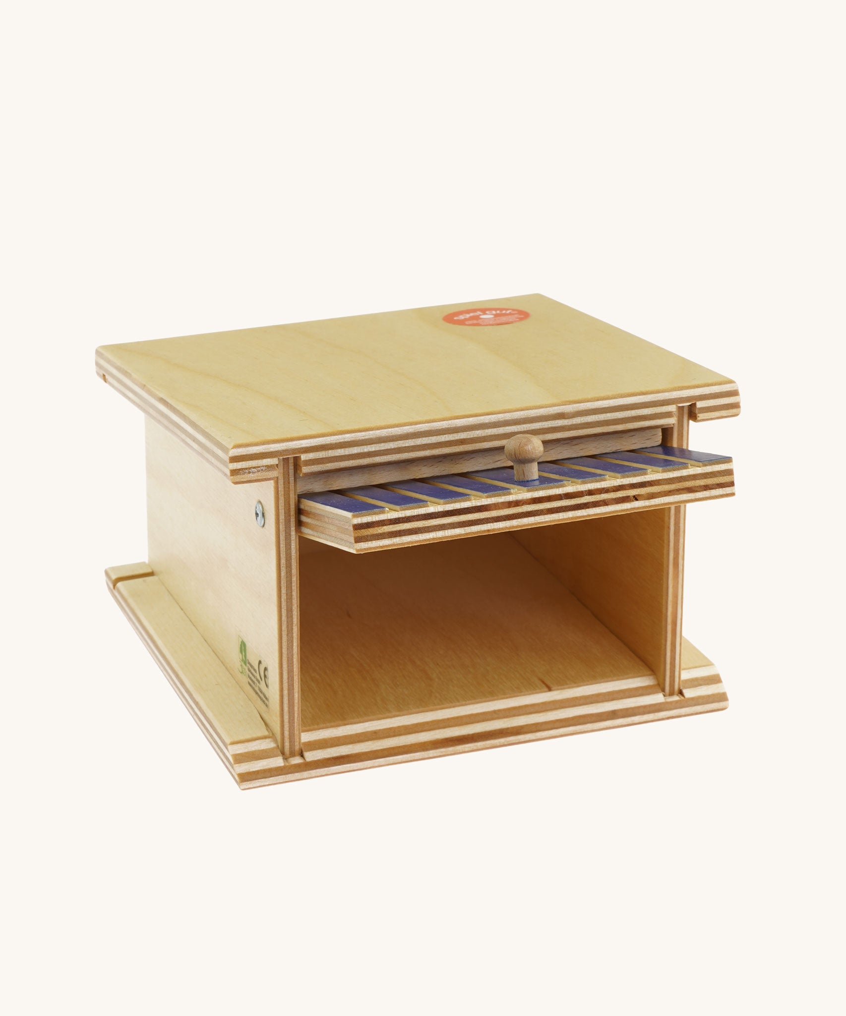 Beck Holzspielzeug Wooden Small Toy Car Garage shown with door open. This wooden toy car garage is part of a wide range of toy vehicles and accessories available at Babipur.