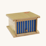 Beck Holzspielzeug Wooden Small Toy Car Garage shown with door closed. This wooden toy car garage is part of a wide range of toy vehicles and accessories available at Babipur.