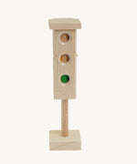 Beck Holzspielzeug Wooden Traffic Light Toy. The side featured shows the the red, amber and green lights. This wooden traffic light is part of a wide range of toy vehicles and accessories available at Babipur.