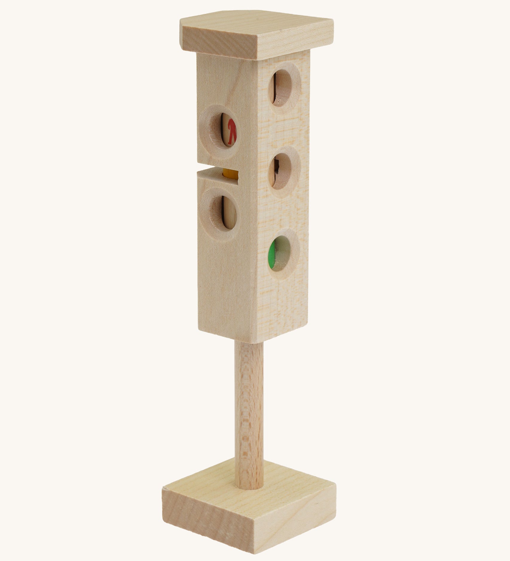 Beck Holzspielzeug Wooden Traffic Light Toy. One side features the red, amber and green lights and one features a stop and go light for pedestrian. This wooden traffic light is part of a wide range of toy vehicles and accessories available at Babipur.