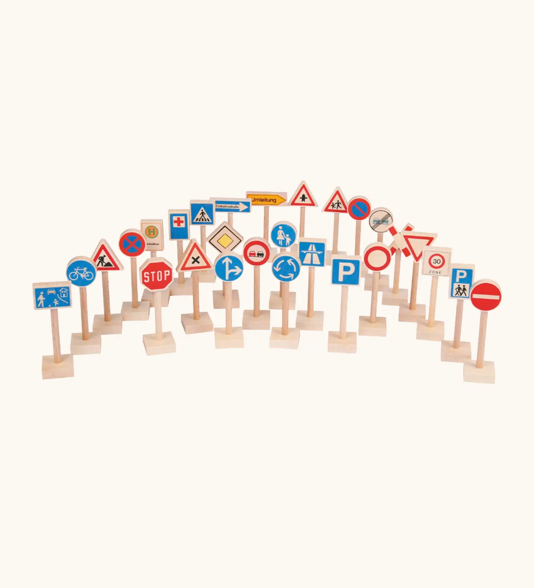 A set of 28 Beck wooden traffic signs