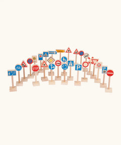 A set of 28 Beck wooden traffic signs
