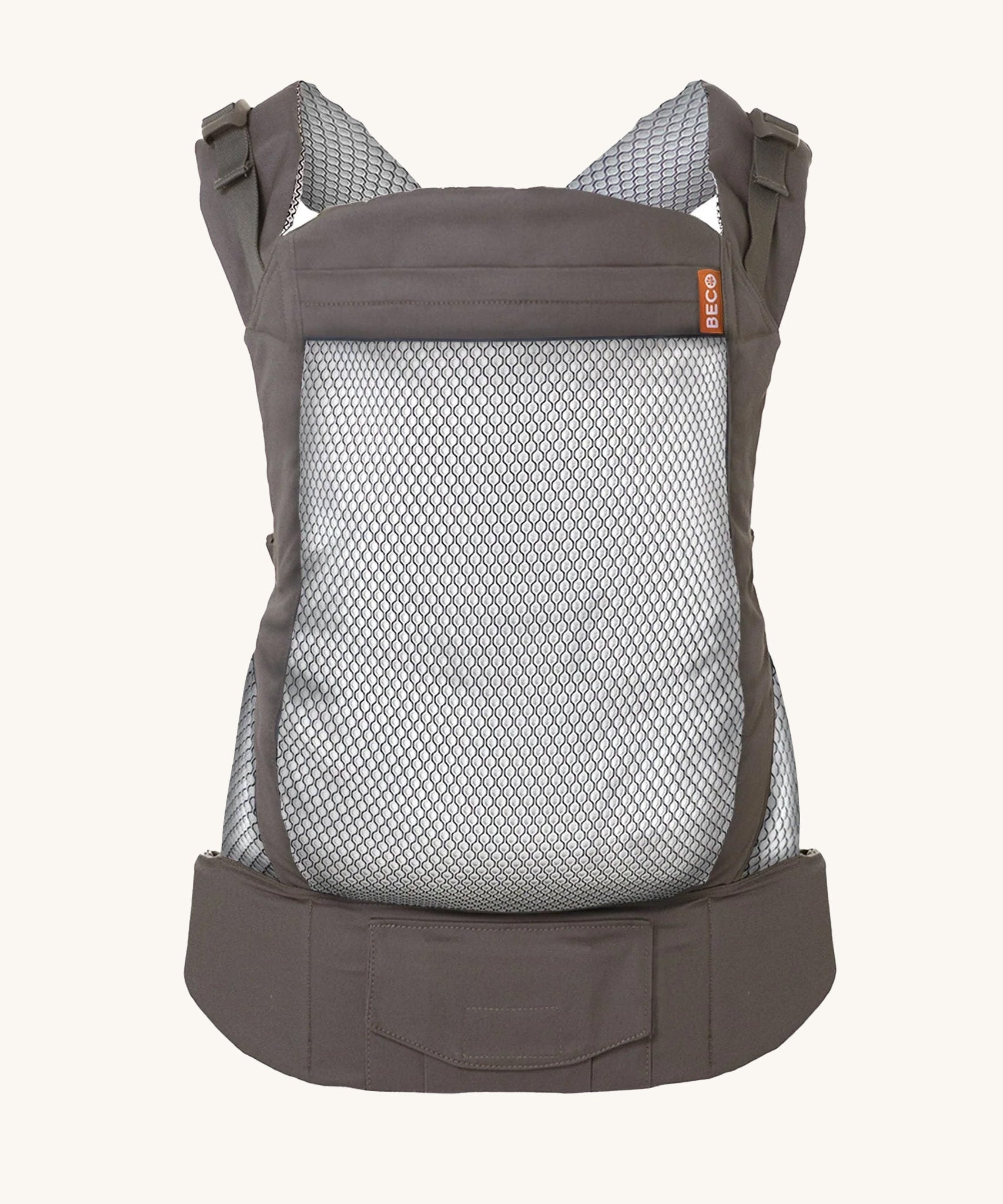 The Beco toddler carrier in a dark grey with a mesh front.