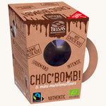 Belvas Hot Chocolate Bombs + Mini Marshmallows in a card presentation box. Cream background. 