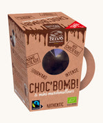 Belvas Hot Chocolate Bombs + Mini Marshmallows in a card presentation box. Cream background. 
