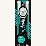 Ben & Anna certified 100% natural activated charcoal toothpaste showing a black, green and blue retro style design on the packaging with a playful smile slogan in white in the middle