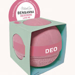 Ben & Anna Deo Creme - Love Me 45g. A moisturising, light, creamy deodorant creme balm in a pink compostable sphere packaging, on a white background