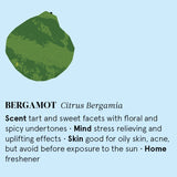 Infographic showing the main benefits of Bergamot essential oil.