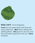 Infographic showing the main benefits of Bergamot essential oil.