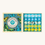 Billes & Co kids Butterfly recycled glass marbles mini box open on a white background showing the marbles inside
