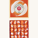 Billes & Co marbles in a koi inspired design. Features 25 orange and white glass marbles and a matching decorative box with 2 koi fish on top