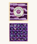 Billes & Co marbles in a manoir inpsired design. Features 25 purple and blue glass marbles and a matching spooky themed box. 