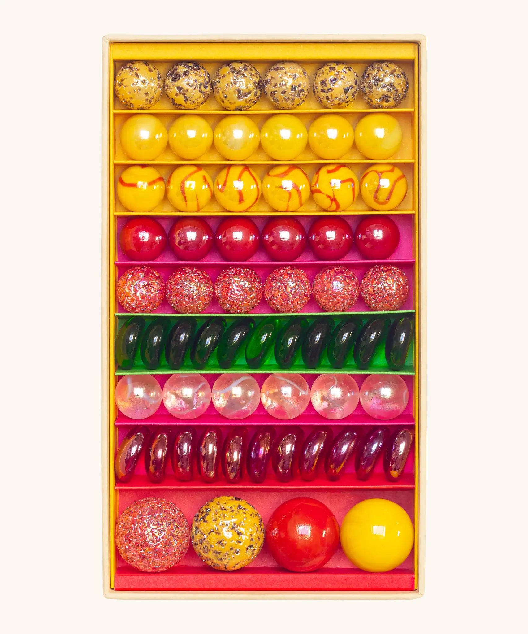 Billes & Co Katerina Matriochka doll inspired marbles in shades of pink, green and yellow