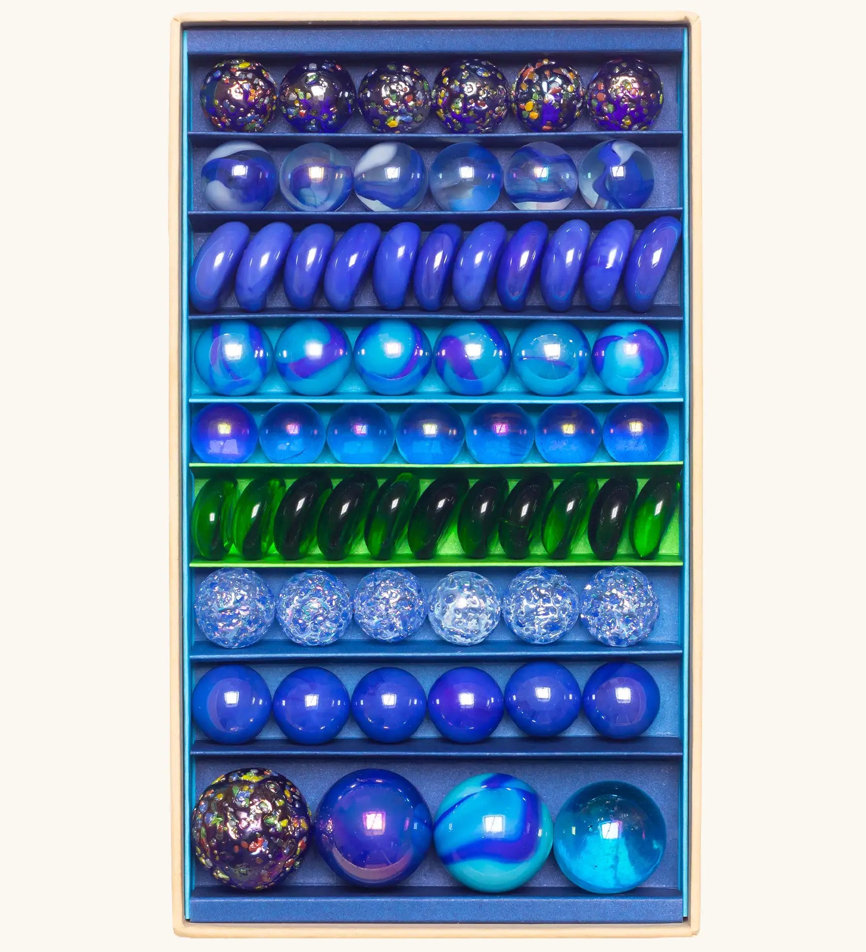 Billes & Co Yelena Matriochka doll inspired marbles in shades of blues and greens