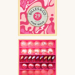 Billes & Co marbles in a pink wave inspired design. Features 29 pink glass marbles with a mixture of textured and flat marbles. Comes in a matching decorative box. 