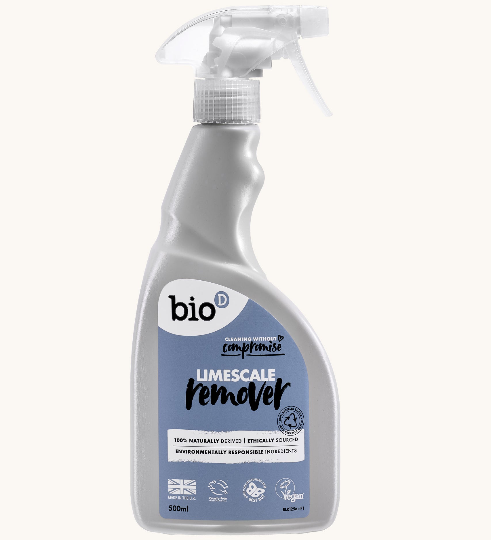 A bottle of Bio-D limescale remover available at Babipur. This bottle is 500ml and features a spray dispenser