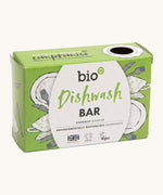 Bio-D dish washing soap available at Babipur. This bar is 90g and comes in a green decorated cardboard box 