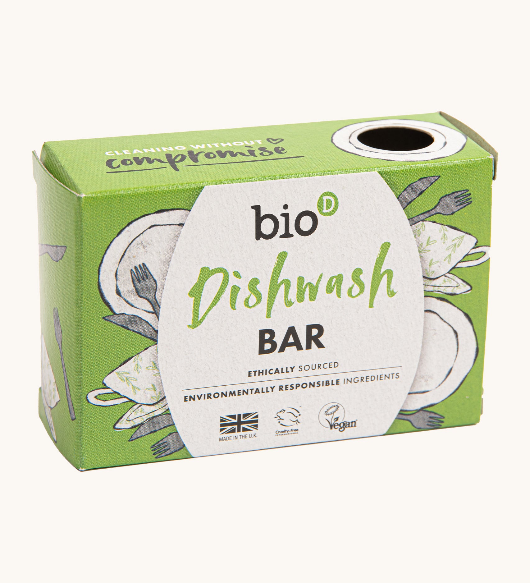Bio-D dish washing soap available at Babipur. This bar is 90g and comes in a green decorated cardboard box 