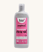 Bio-D 750ml bottle of dishwasher rinse aid pictured on a plain white background