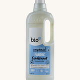 A 1L bottle of Bio-D fragrance free fabric conditioner available at Babipur. Features a cap for easy pouring and a handle for carrying.