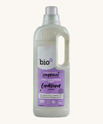 A 1L bottle of Bio-D lavender fabric conditioner available at Babipur. Features a cap for easy pouring and a handle for carrying.