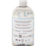 Back label of Bio-D fragrance free body wash 500ml bottle showing natural ingredients, directions for use and refill information.