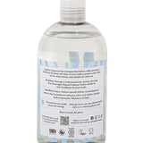 Back label of Bio-D fragrance-free shampoo 500ml bottle, displaying ingredient list, directions for use, and Allergy UK certification for sensitive scalp care.