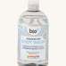 Front view of Bio-D Fragrance-Free Body Wash in a clear 500ml bottle, showing blue abstract label design and Allergy UK logo.