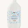 Front view of Bio-D Fragrance-Free Bubble Bath 5 litre refill bottle with white cap and blue circular label design.